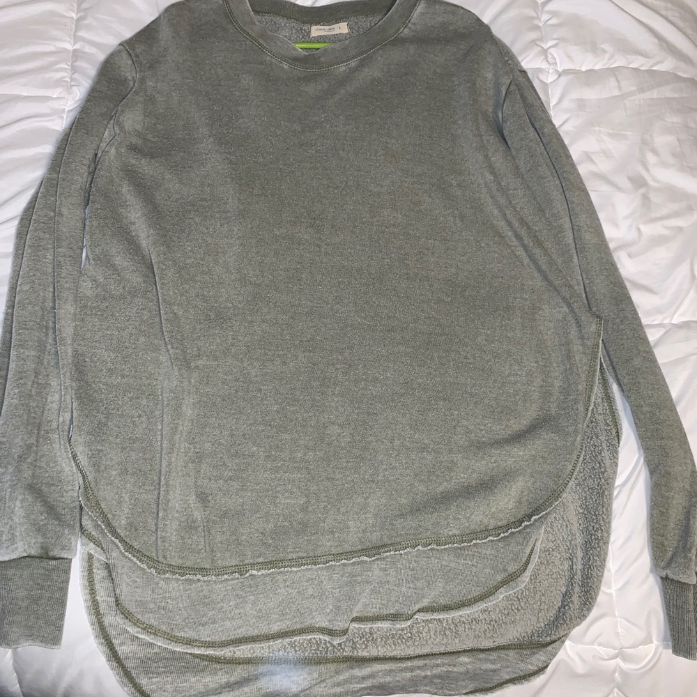 Distressed green high low sweater